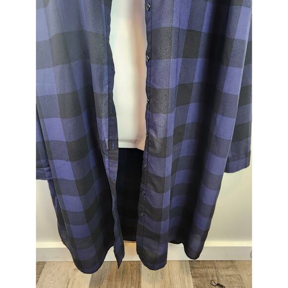BB Dakota Keenan Navy Blue Plaid Shirt Dress Long Cuffed Button Sleeves Size 18 - Picture 4 of 13